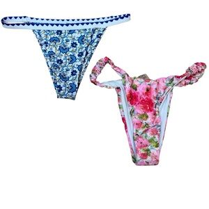 ✨3/$20✨ SHEIN Bundle of 2 Cheeky Swim Bikini Bottoms. Floral. Blue Pink. NWOT. S